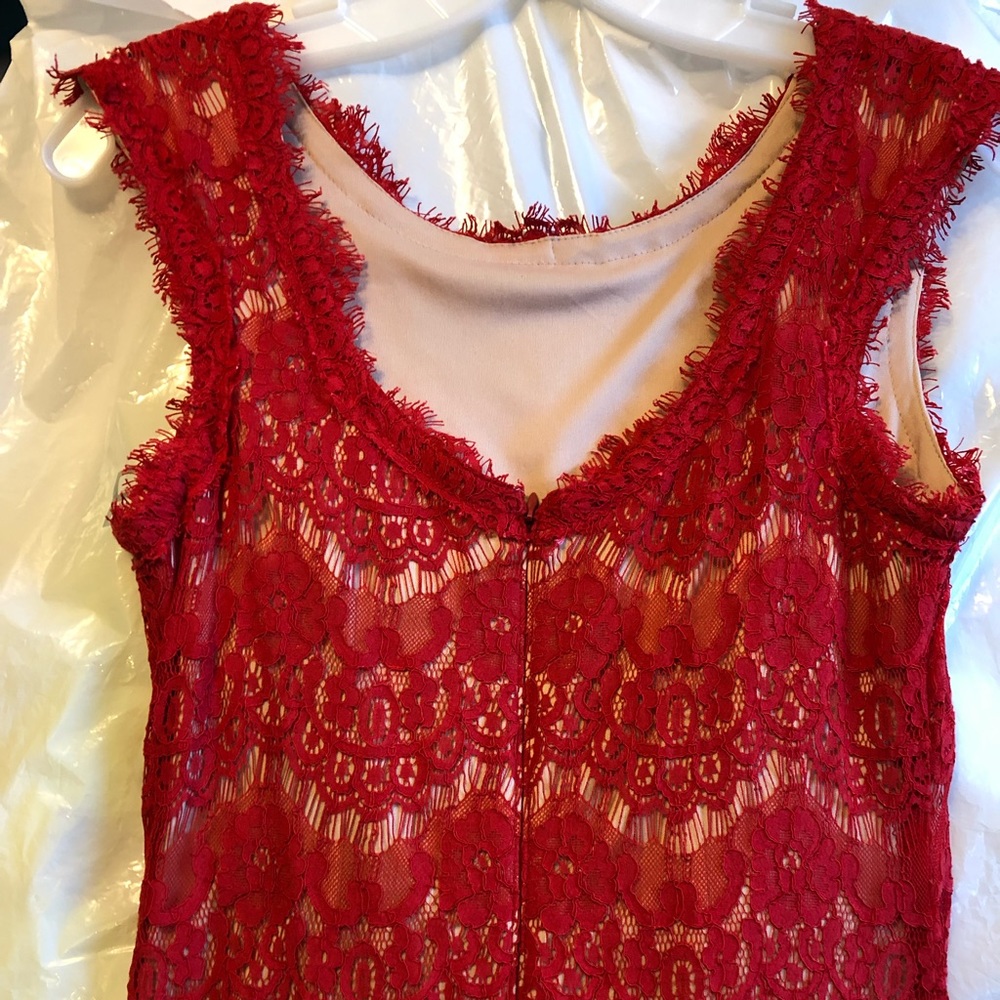 Betsy & Adam Red Lace Dress Size 4 - Picture 6 of 6